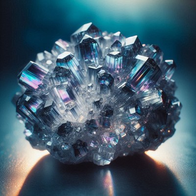 Iridescent crystal cluster close-up