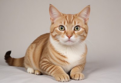 Tabby cat sitting on grey background