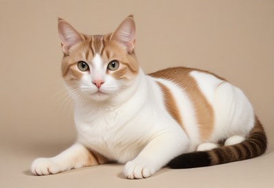 White and orange cat laying down