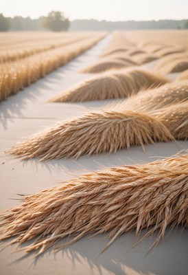 Wheat field path at sunset