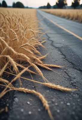 Wheat stalks on roadside