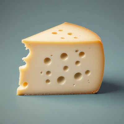 Swiss cheese wedge on blue background