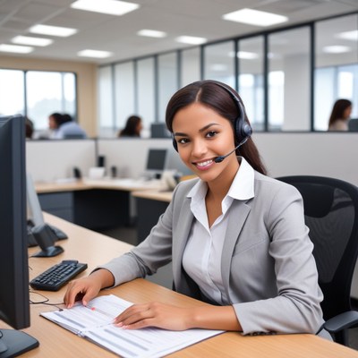 Customer service representative at desk