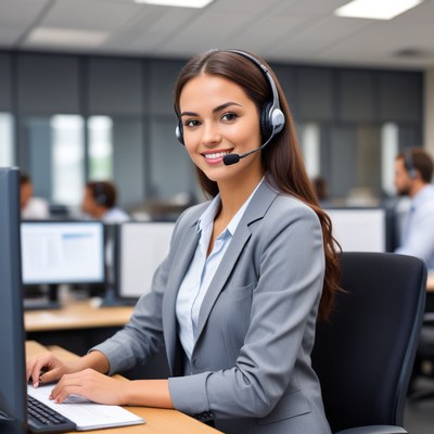 Customer service representative working at computer