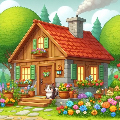 Cottage garden with cat