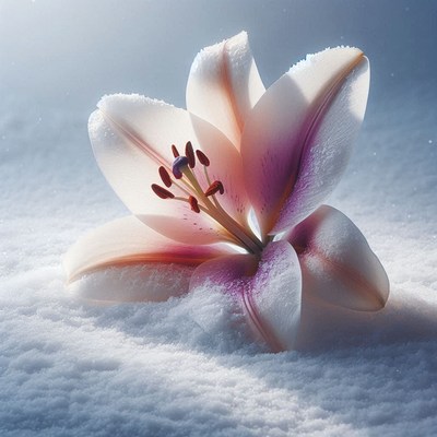 Lily flower in the snow