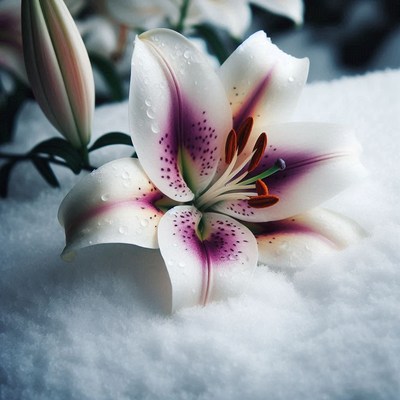 White lily in snow