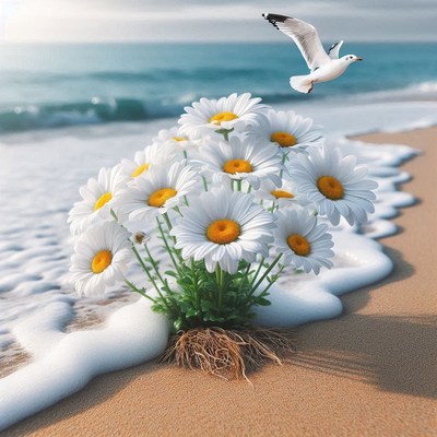 Daisies on a sandy beach