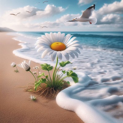 Daisy on the beach shore
