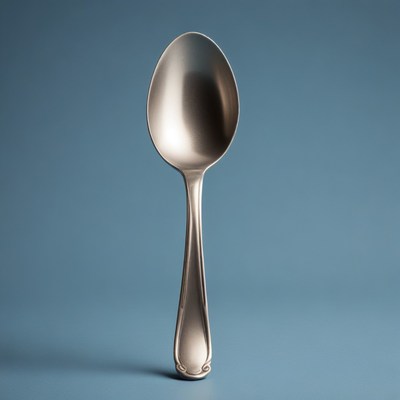 Silver spoon on blue background