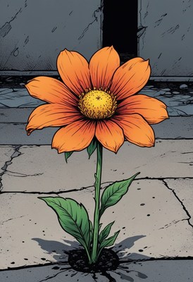 Flower growing through crack in pavement