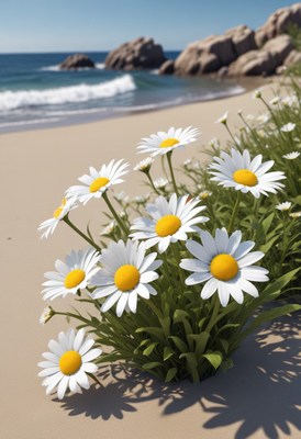 Daisies on a sandy beach