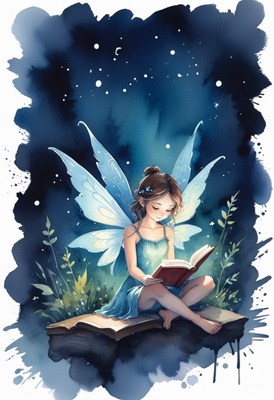 Fairy reading under starry sky