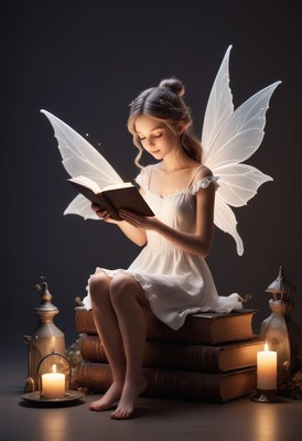 Fairy reading by candlelight