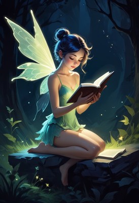 Fairy reading by moonlight