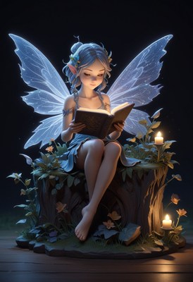 Fairy reading by candlelight