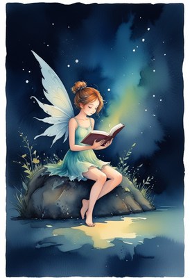 Fairy reading by moonlight