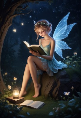 Fairy reading under stars