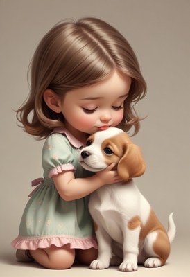 Girl kneeling, holding puppy