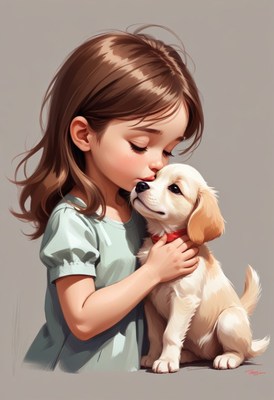 Girl kisses puppy