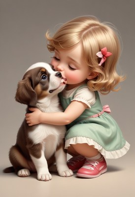 Girl kisses puppy