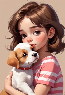 Girl holding puppy