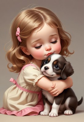 Little girl hugging puppy
