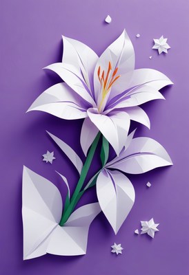 Paper lily flower on purple background