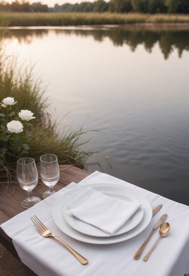 Table setting by lake
