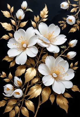 White flowers with golden leaves