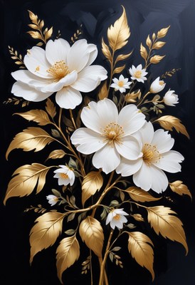 White flowers with gold leaves