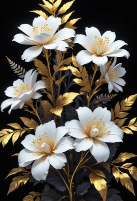 White flowers with gold leaves