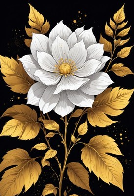 White flower with gold leaves
