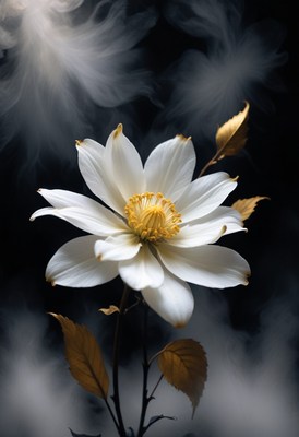 White flower in smoke