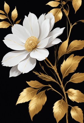 White flower and gold leaves