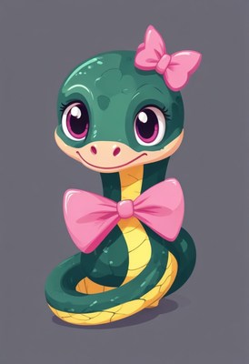 Cute green snake with pink bows