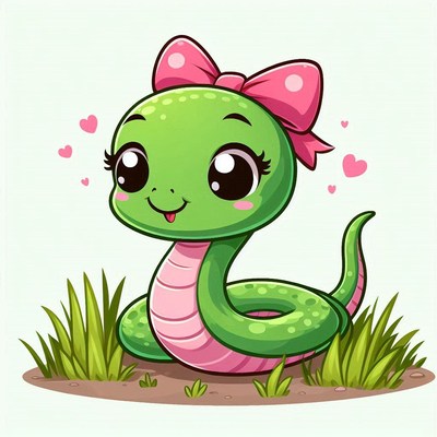 Cute green snake with pink bow