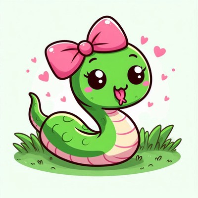 Cute green snake with bow