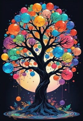 Colorful bubble tree painting