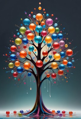 Colorful abstract tree with droplets