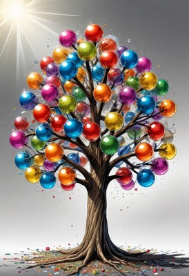Colorful orb tree illustration