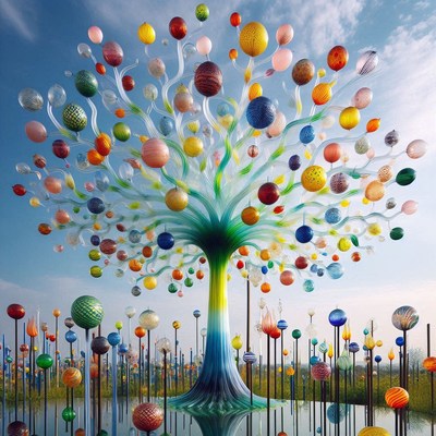 Colorful glass tree sculpture