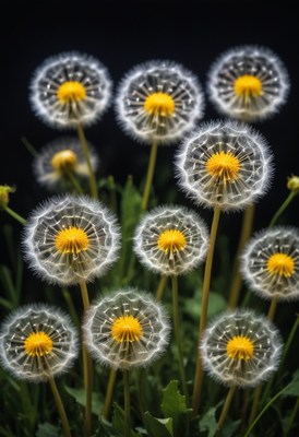 Dandelion seeds against black background