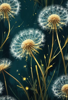 Golden dandelions on teal background
