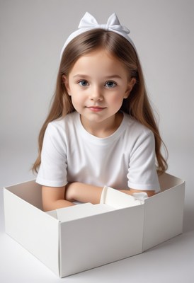 Young girl in white box