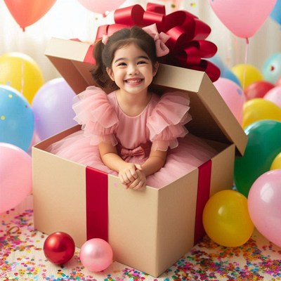 Girl inside giant gift box