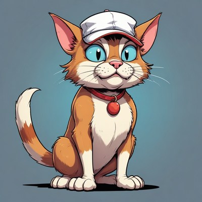 Cartoon cat wearing hat and collar