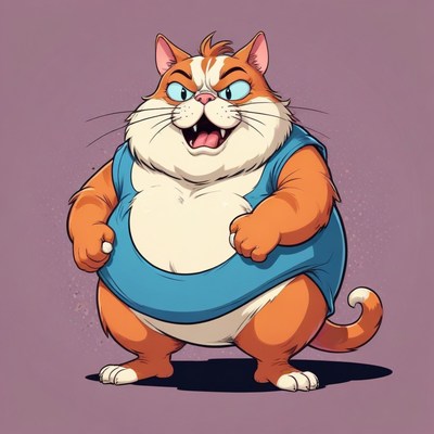 Angry orange cat in blue tank top