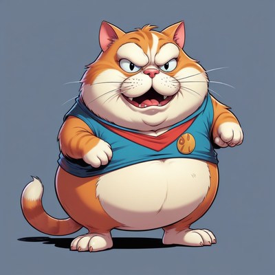 Cartoon orange cat in blue shirt