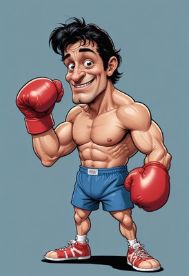 Cartoon boxer posing with gloves